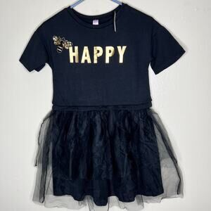 NEW Justice Dress 10 Girls Kids Black Be Happy Graphic Beaded Sequin Tulle Skirt